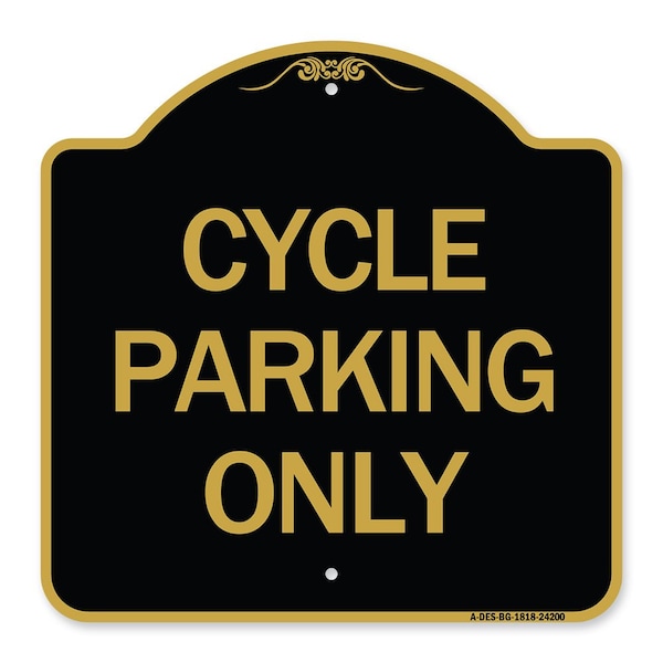 Signmission Designer Series Sign-Cycle Parking Only, Black & Gold Aluminum Sign, 18" x 18", BG-1818-24200 A-DES-BG-1818-24200 - main